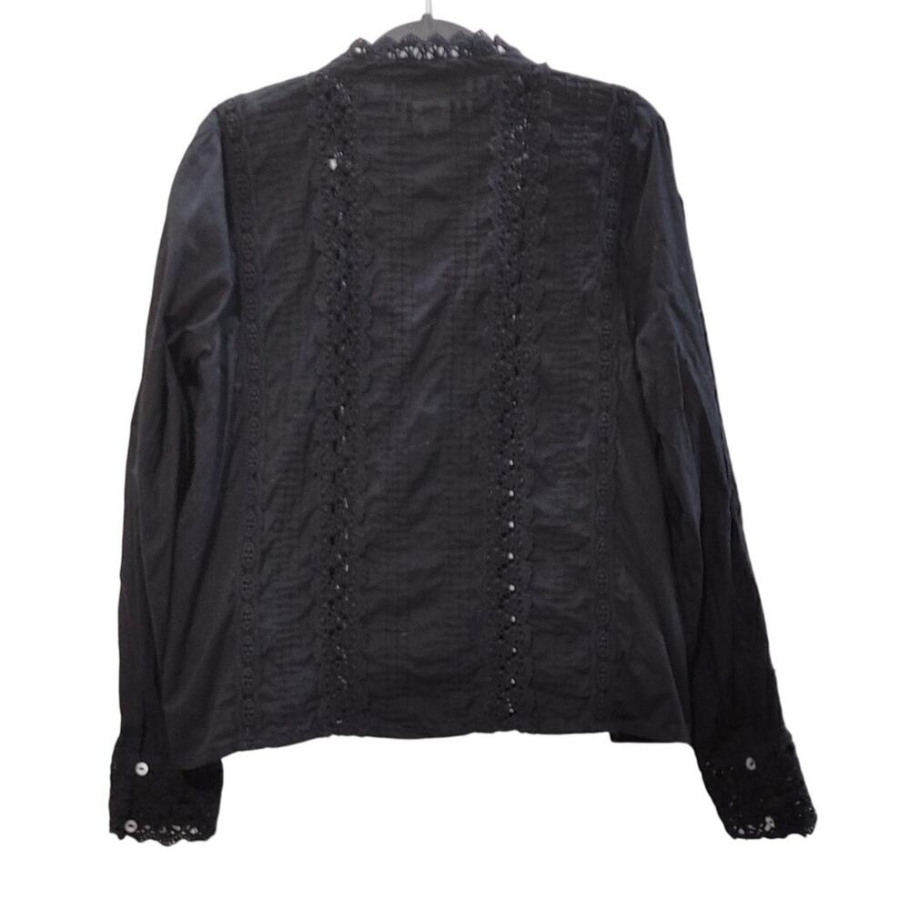 Jennifer & Grace Blouse Lace Trim Eyelet Prairie Black Women Large Boho Romantic - Picture 3 of 9